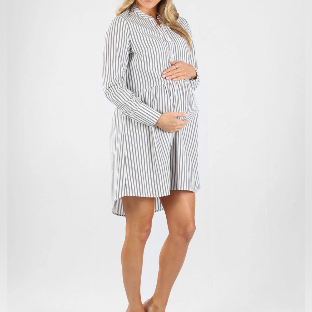 Angel Maternity Iris Navy Stripes Cotton Maternity Dress